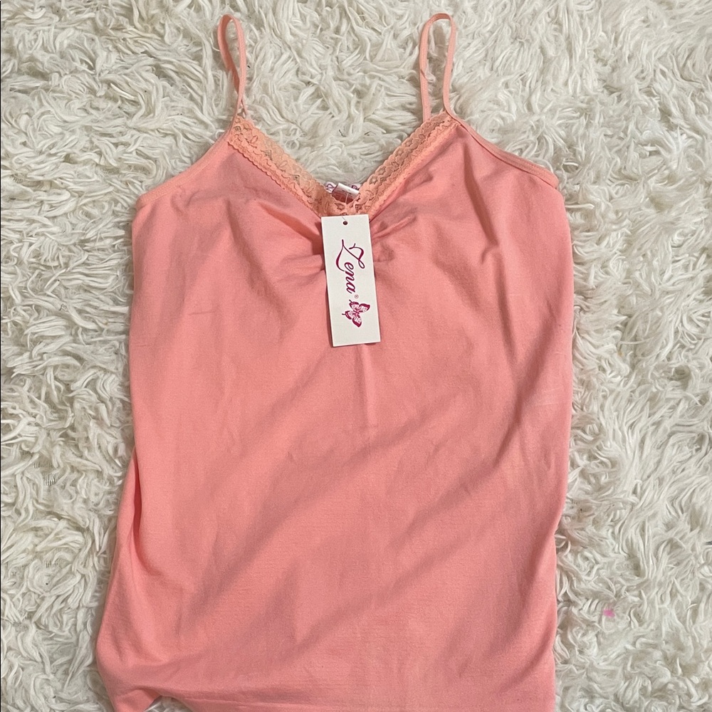 Love Tree Peach Lace Trim Cami Top